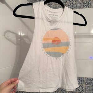 Ocean Grown White Graphic Tank Top with Sunset Print